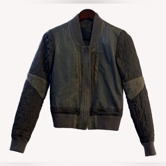 All Saints Darnley Black Leather Bomber Jacket with quilted sleeve. US 10 - Picture 1 of 9